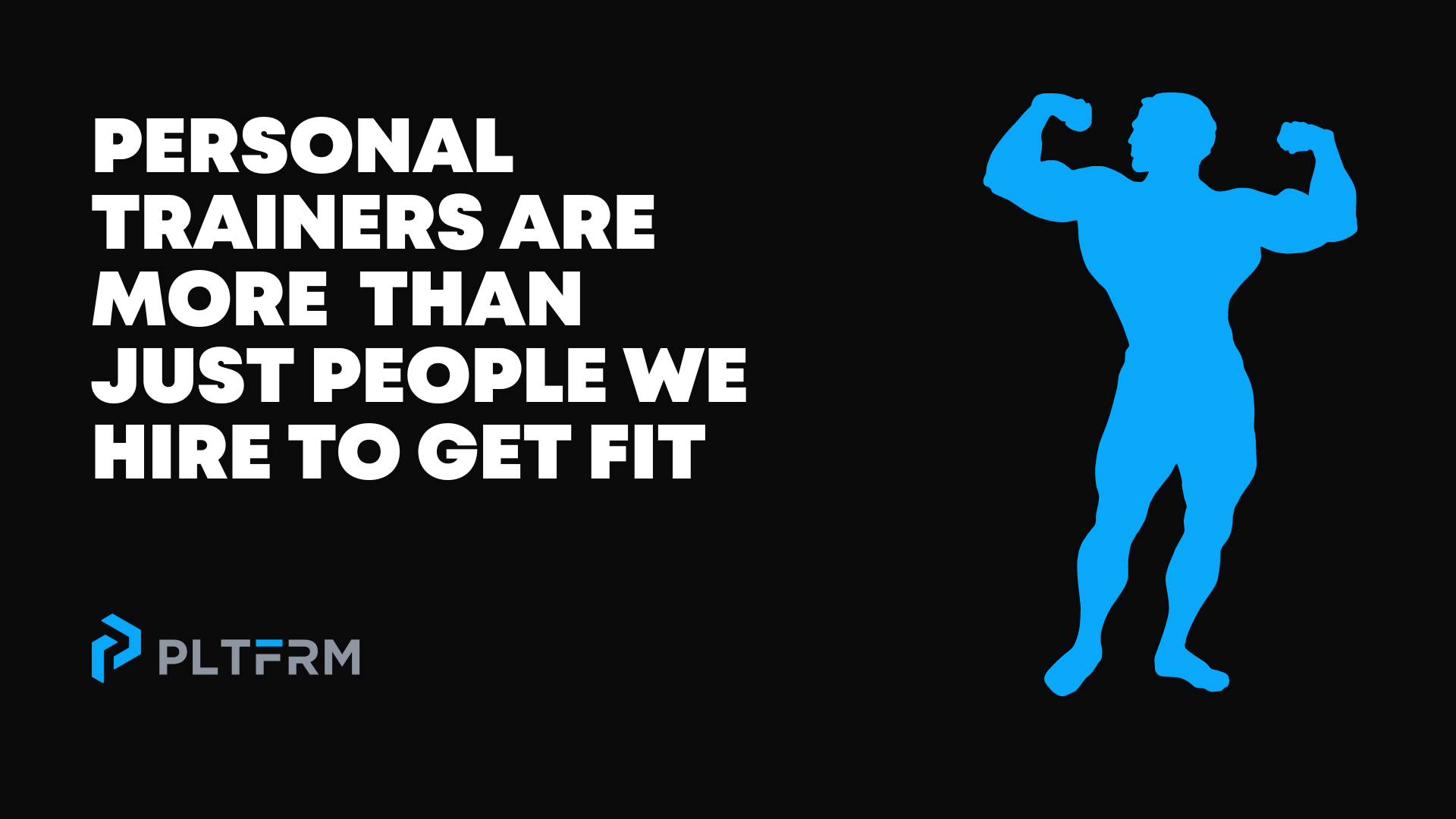 Text ‘exceptional customer service personal trainer edition’ with a personal trainer wearing a t-shirt with the PLTFRM logo