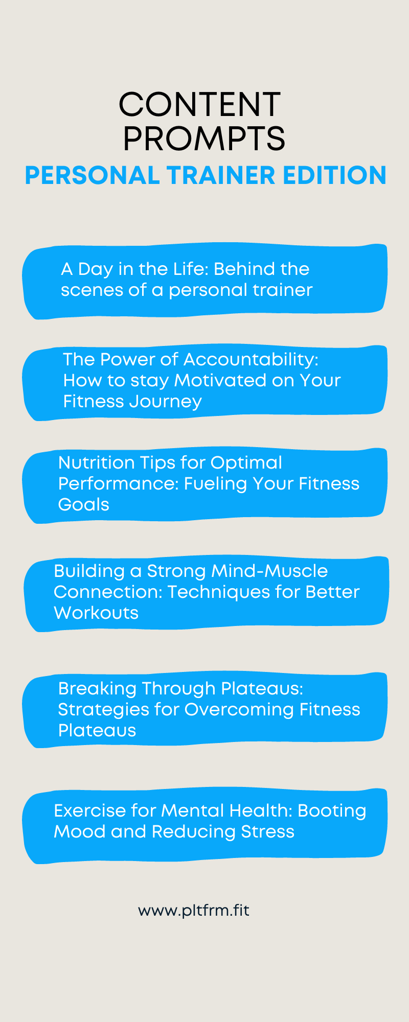 Infographic on content Prompts for personal trainers.