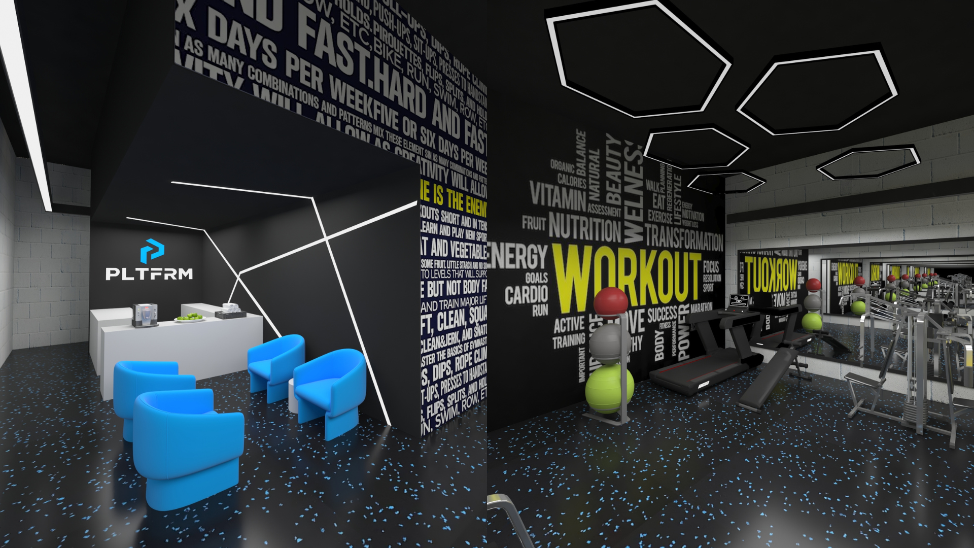 PLTFRM reception and gym space in Toronto